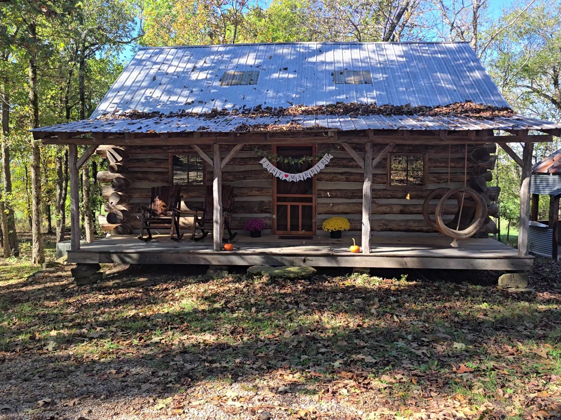 Secluded Sanctuary cabin exterior nestled in the Missouri woods